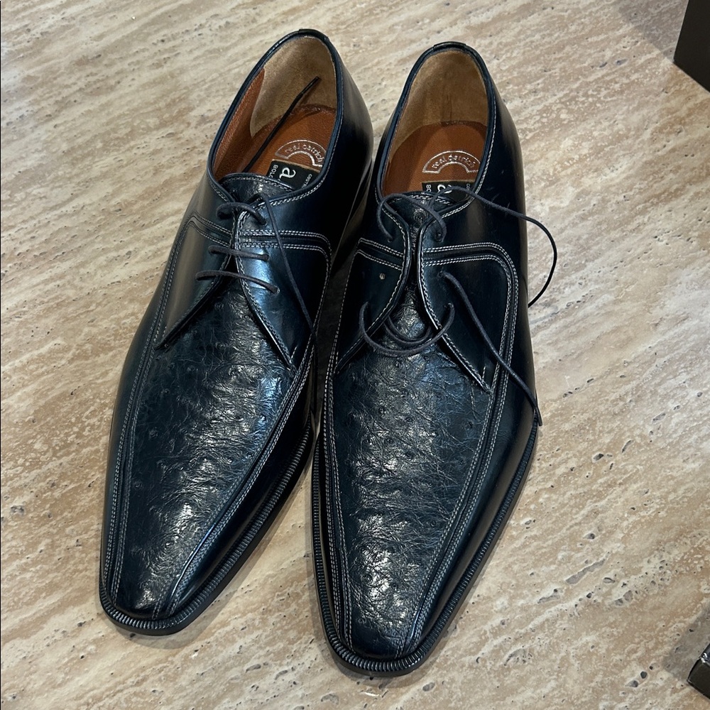 a. testoni Dark Leather Oxfords size 8.5 NWT real ostrich